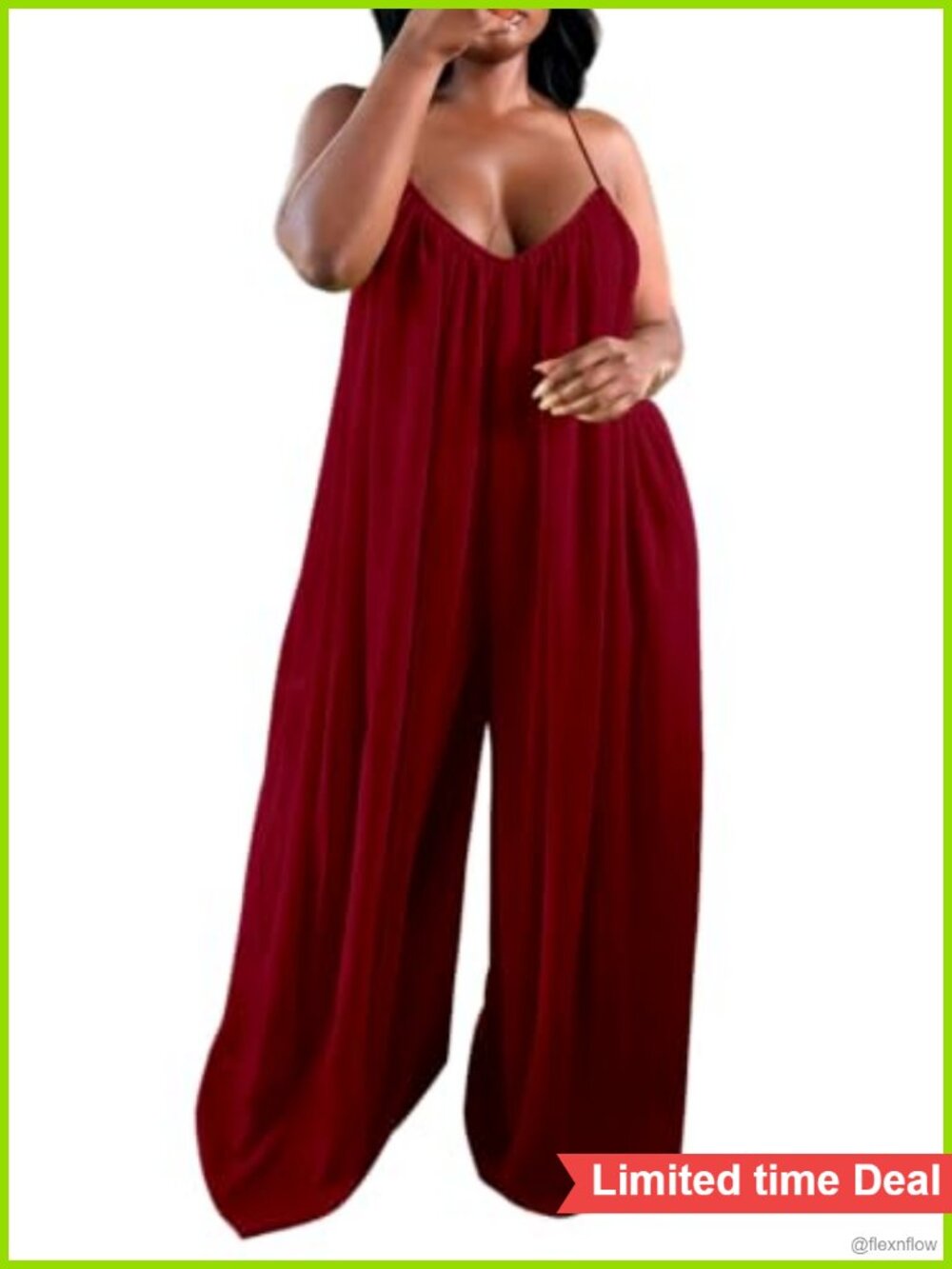 Wide Leg Jumpsuit V-Neck Spaghetti Strap Romper Pockets